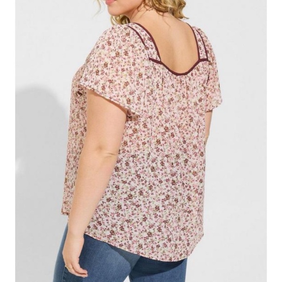 🆕 Crinkle Chiffon Flutter Sleeve Top Blouse 3 3X 22 24 NWT Torrid New! Floral - Picture 4 of 6